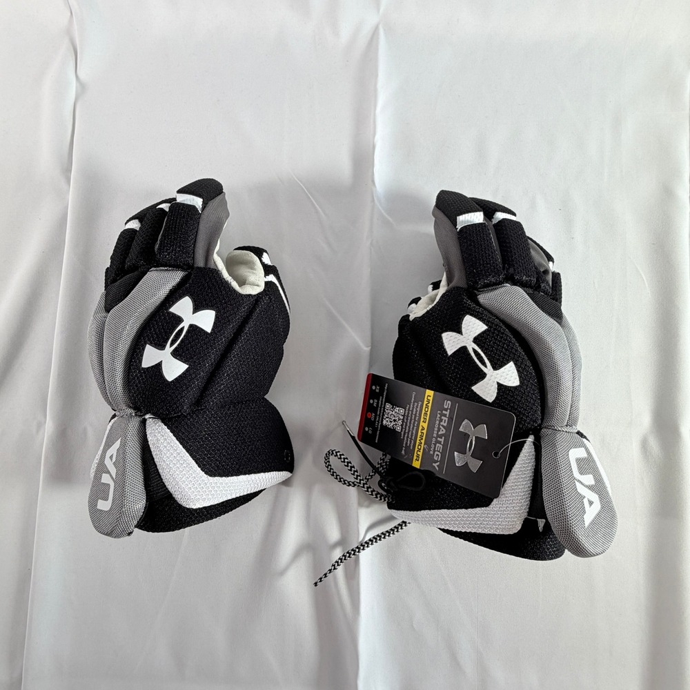 Under Armour Strategy Lacrosse Gloves Black Grey White Size Medium NWT